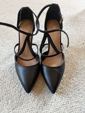 Christian Siriano Black Pointed Leather Strappy Heels